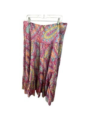Ralph Lauren Pink Multi Paisley Tiered Maxi Skirt